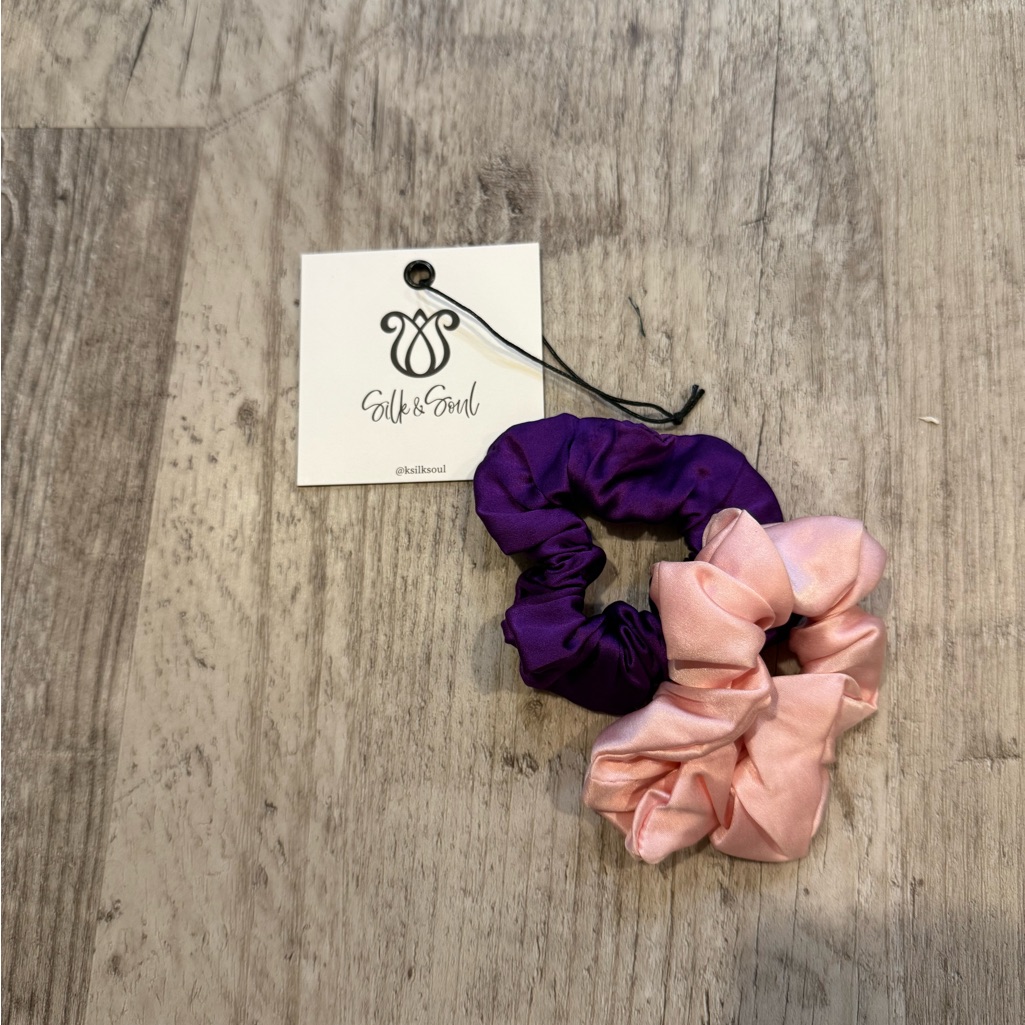 Purple And Pink Silk Scrunchies